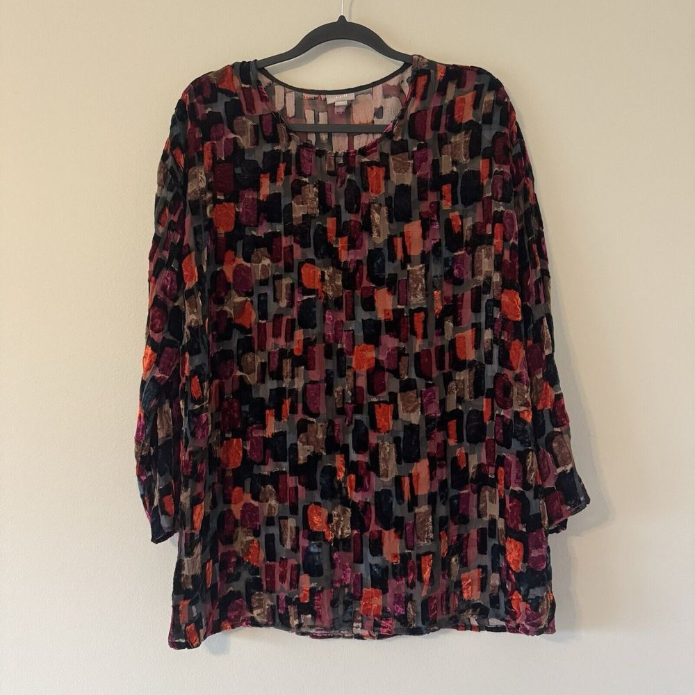 J.Jill Small Black Multicolor Patchwork Sheer Vel… - image 1